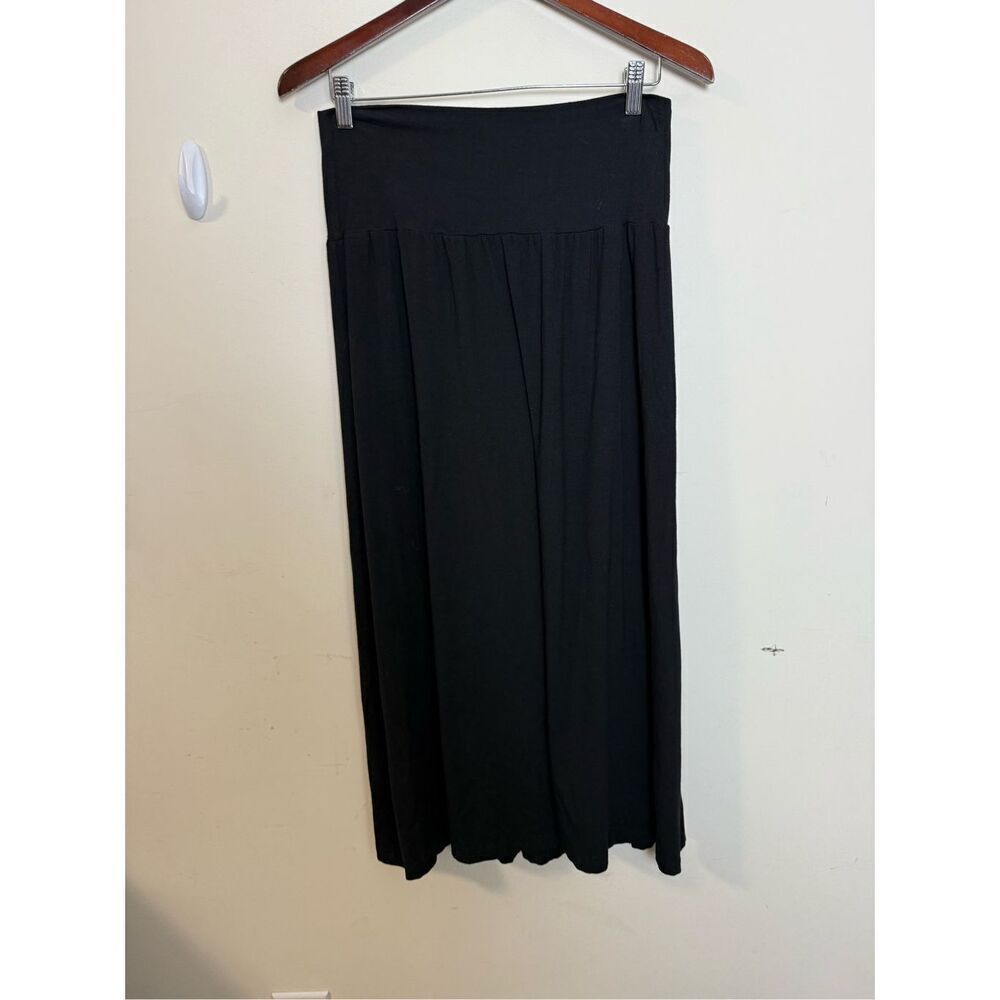 Bryn Walker Black Jersey Stretchy Pull on Maxi Skirt Lagenlook Medium Front Plea